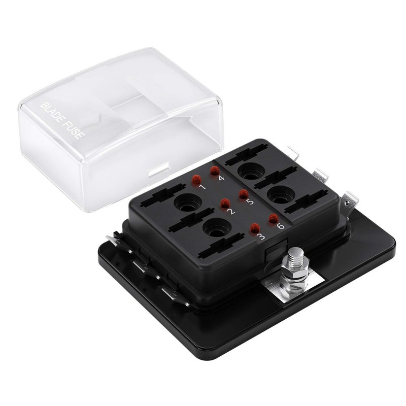 Jtron 6-Way RV Fuse Block Blade Fuse Box DC12~32V 12V Junction Box Jtron LED Indicator Fuse Block for Blown Fuse Protection Cover 100 Amps for Automotive Car Boat Marine Trike - Image 2